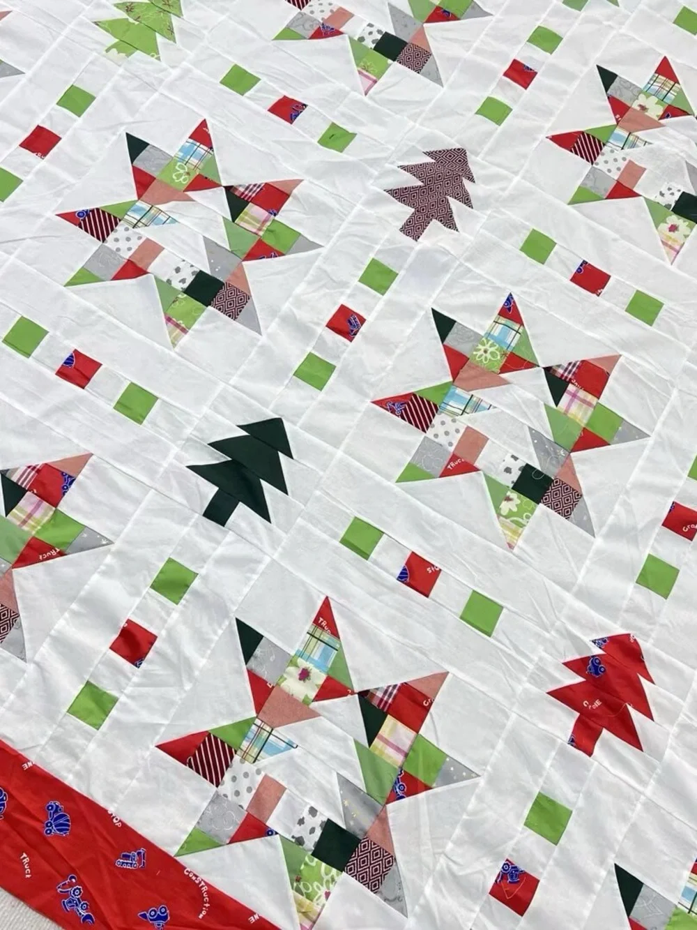 Christmas tree in stars Queen size Patchwork Quilt Top/Topper Machine pieced
